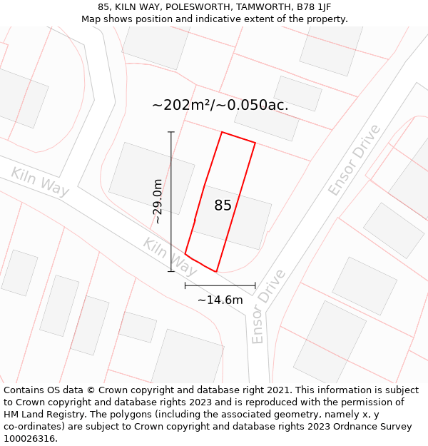 85, KILN WAY, POLESWORTH, TAMWORTH, B78 1JF: Plot and title map