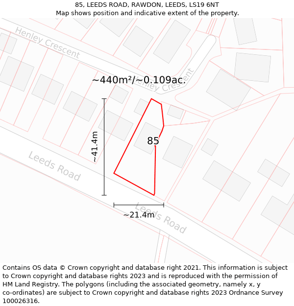 85, LEEDS ROAD, RAWDON, LEEDS, LS19 6NT: Plot and title map