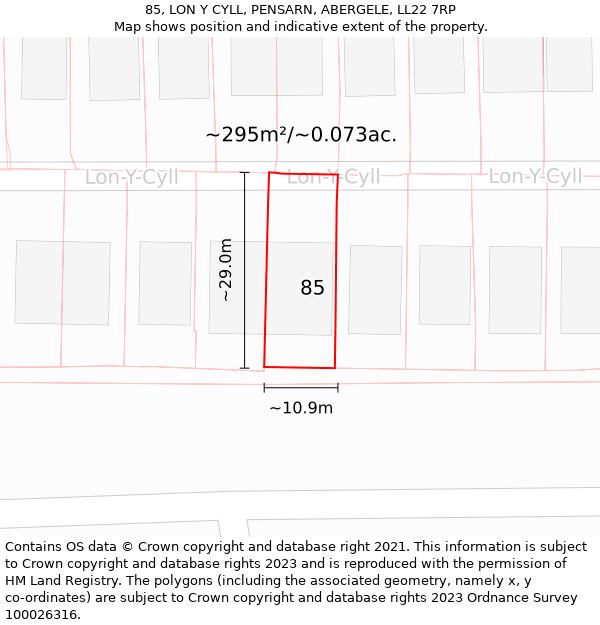 85, LON Y CYLL, PENSARN, ABERGELE, LL22 7RP: Plot and title map