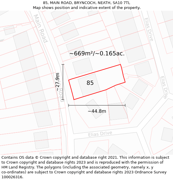 85, MAIN ROAD, BRYNCOCH, NEATH, SA10 7TL: Plot and title map