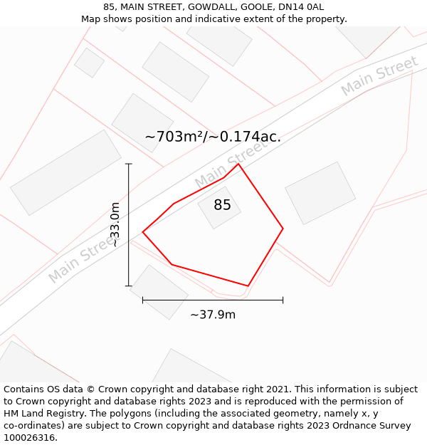 85, MAIN STREET, GOWDALL, GOOLE, DN14 0AL: Plot and title map