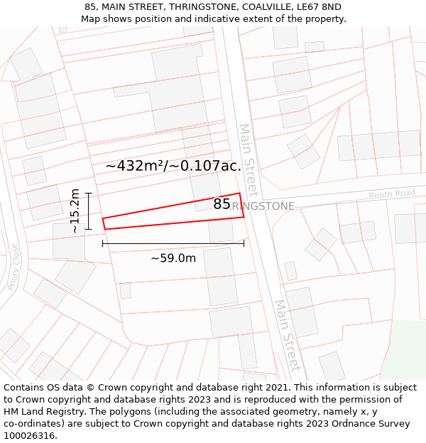 85, MAIN STREET, THRINGSTONE, COALVILLE, LE67 8ND: Plot and title map