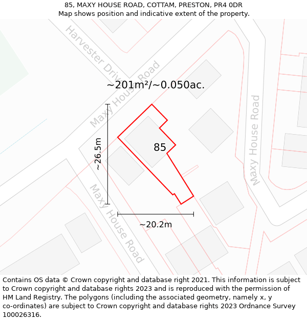 85, MAXY HOUSE ROAD, COTTAM, PRESTON, PR4 0DR: Plot and title map