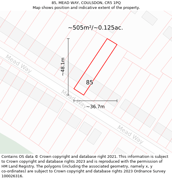 85, MEAD WAY, COULSDON, CR5 1PQ: Plot and title map