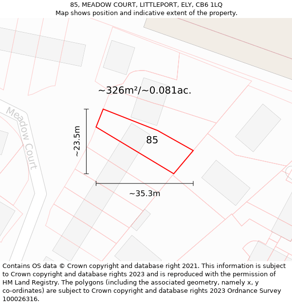 85, MEADOW COURT, LITTLEPORT, ELY, CB6 1LQ: Plot and title map