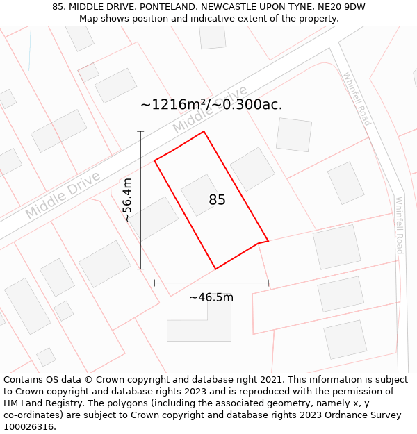 85, MIDDLE DRIVE, PONTELAND, NEWCASTLE UPON TYNE, NE20 9DW: Plot and title map