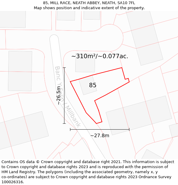 85, MILL RACE, NEATH ABBEY, NEATH, SA10 7FL: Plot and title map