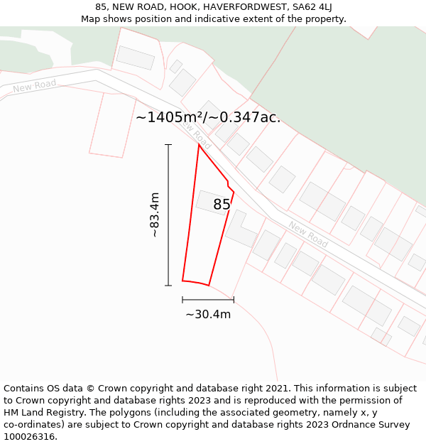 85, NEW ROAD, HOOK, HAVERFORDWEST, SA62 4LJ: Plot and title map