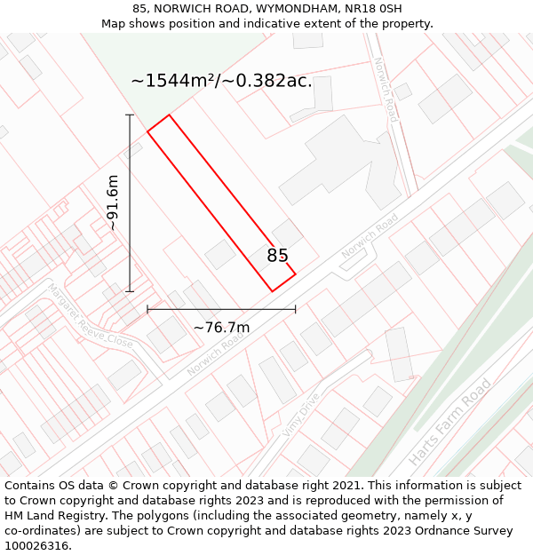 85, NORWICH ROAD, WYMONDHAM, NR18 0SH: Plot and title map