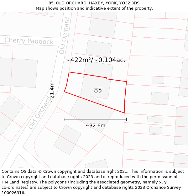 85, OLD ORCHARD, HAXBY, YORK, YO32 3DS: Plot and title map