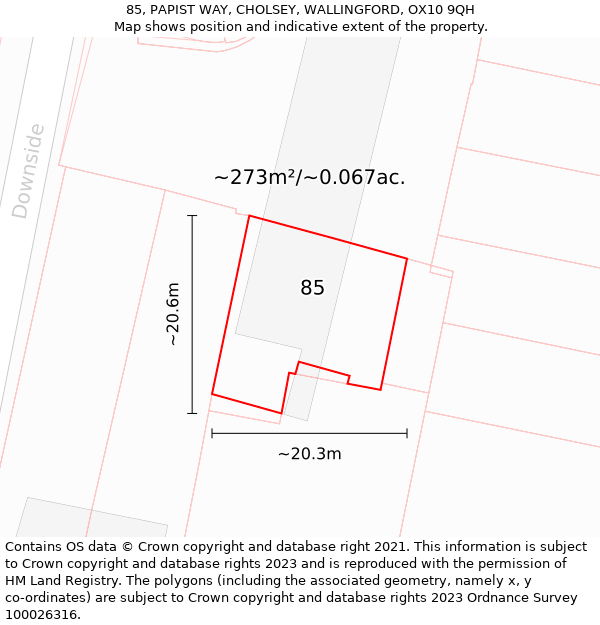 85, PAPIST WAY, CHOLSEY, WALLINGFORD, OX10 9QH: Plot and title map