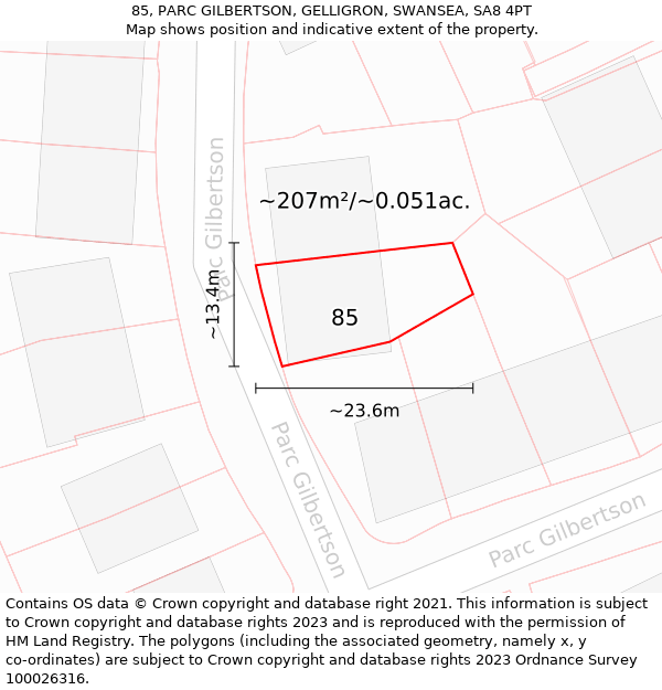 85, PARC GILBERTSON, GELLIGRON, SWANSEA, SA8 4PT: Plot and title map