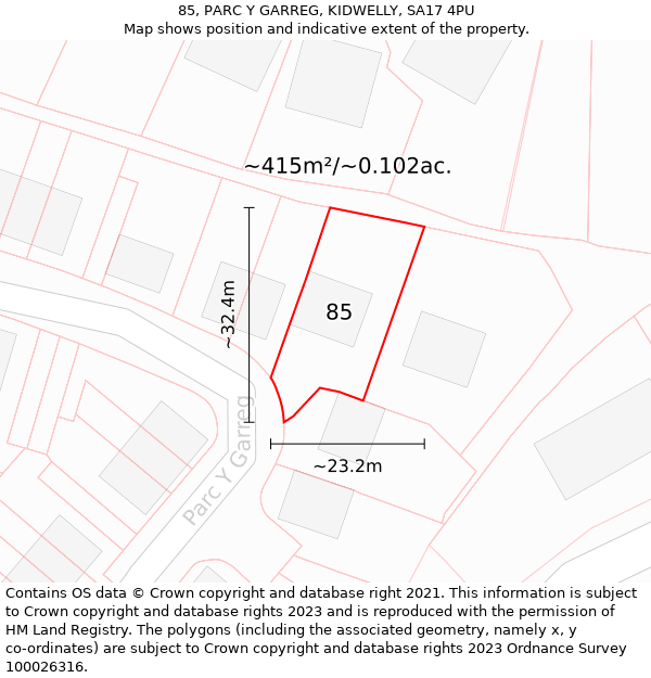 85, PARC Y GARREG, KIDWELLY, SA17 4PU: Plot and title map