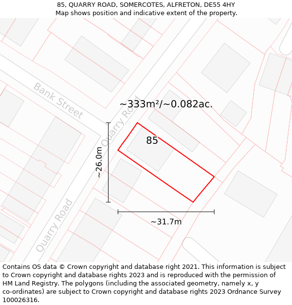 85, QUARRY ROAD, SOMERCOTES, ALFRETON, DE55 4HY: Plot and title map