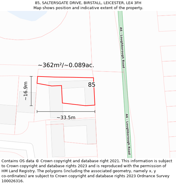 85, SALTERSGATE DRIVE, BIRSTALL, LEICESTER, LE4 3FH: Plot and title map