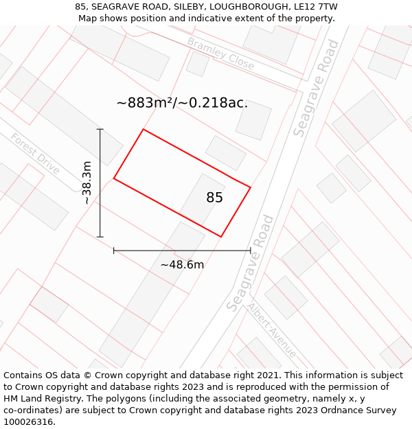 85, SEAGRAVE ROAD, SILEBY, LOUGHBOROUGH, LE12 7TW: Plot and title map