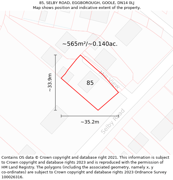 85, SELBY ROAD, EGGBOROUGH, GOOLE, DN14 0LJ: Plot and title map