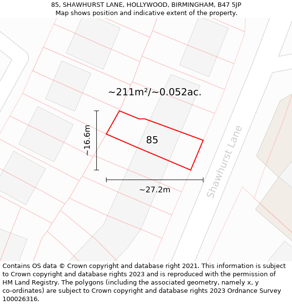 85, SHAWHURST LANE, HOLLYWOOD, BIRMINGHAM, B47 5JP: Plot and title map