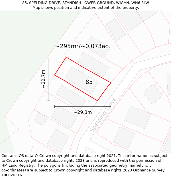 85, SPELDING DRIVE, STANDISH LOWER GROUND, WIGAN, WN6 8LW: Plot and title map