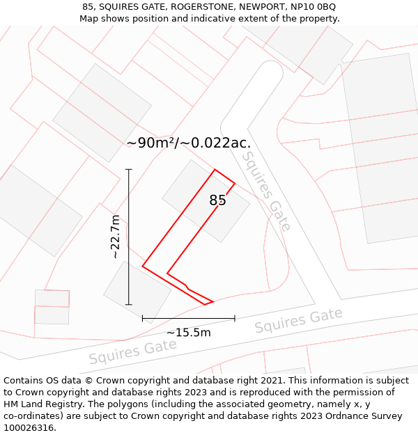 85, SQUIRES GATE, ROGERSTONE, NEWPORT, NP10 0BQ: Plot and title map
