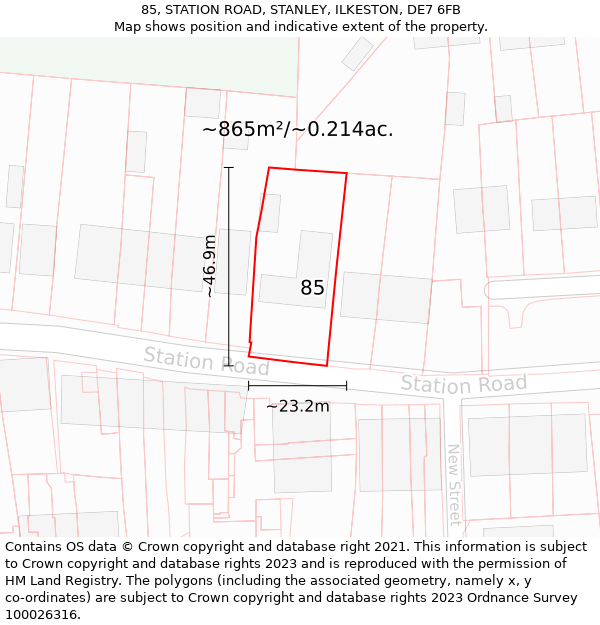 85, STATION ROAD, STANLEY, ILKESTON, DE7 6FB: Plot and title map