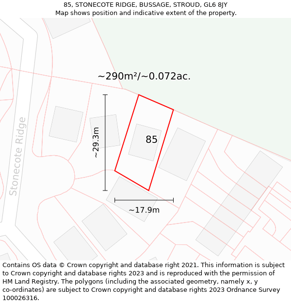 85, STONECOTE RIDGE, BUSSAGE, STROUD, GL6 8JY: Plot and title map