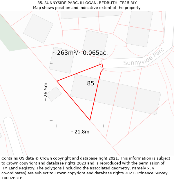 85, SUNNYSIDE PARC, ILLOGAN, REDRUTH, TR15 3LY: Plot and title map