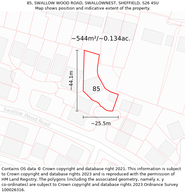 85, SWALLOW WOOD ROAD, SWALLOWNEST, SHEFFIELD, S26 4SU: Plot and title map