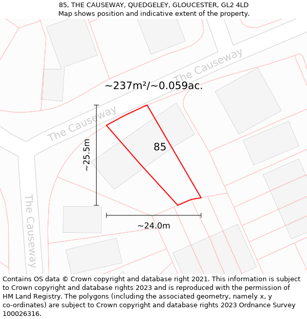 85, THE CAUSEWAY, QUEDGELEY, GLOUCESTER, GL2 4LD: Plot and title map