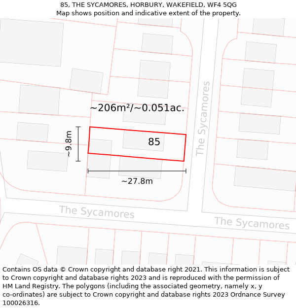 85, THE SYCAMORES, HORBURY, WAKEFIELD, WF4 5QG: Plot and title map