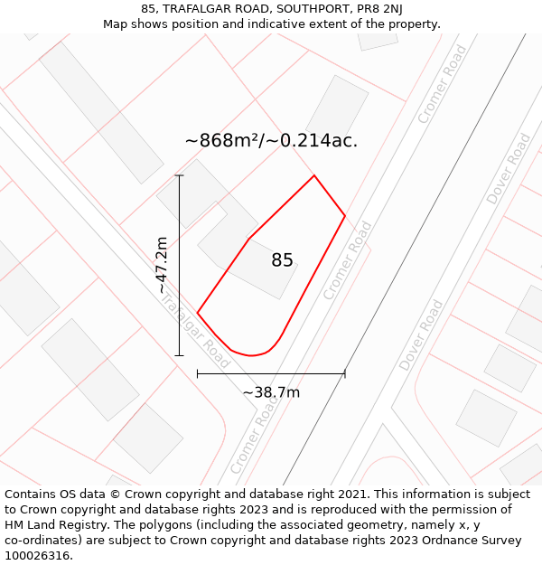 85, TRAFALGAR ROAD, SOUTHPORT, PR8 2NJ: Plot and title map