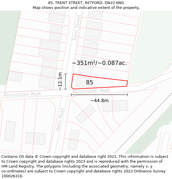 85, TRENT STREET, RETFORD, DN22 6NG: Plot and title map