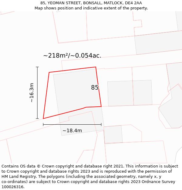 85, YEOMAN STREET, BONSALL, MATLOCK, DE4 2AA: Plot and title map