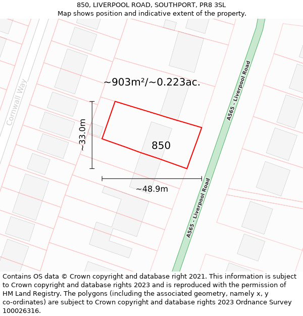 850, LIVERPOOL ROAD, SOUTHPORT, PR8 3SL: Plot and title map