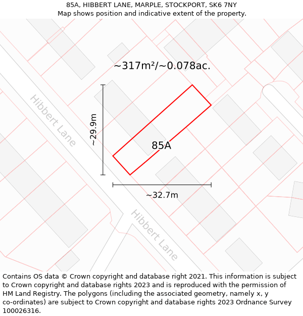 85A, HIBBERT LANE, MARPLE, STOCKPORT, SK6 7NY: Plot and title map