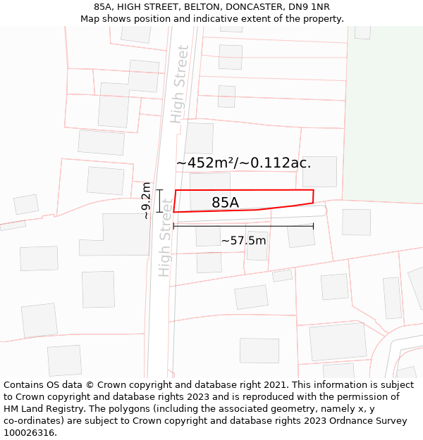 85A, HIGH STREET, BELTON, DONCASTER, DN9 1NR: Plot and title map