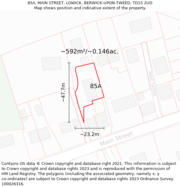 85A, MAIN STREET, LOWICK, BERWICK-UPON-TWEED, TD15 2UD: Plot and title map