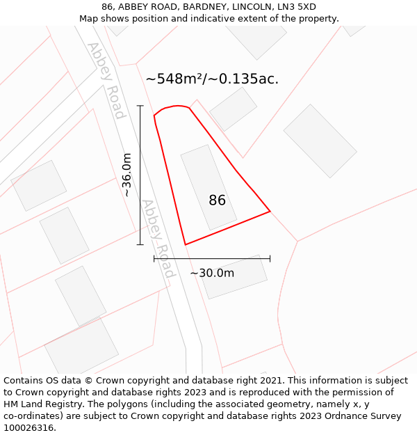 86, ABBEY ROAD, BARDNEY, LINCOLN, LN3 5XD: Plot and title map
