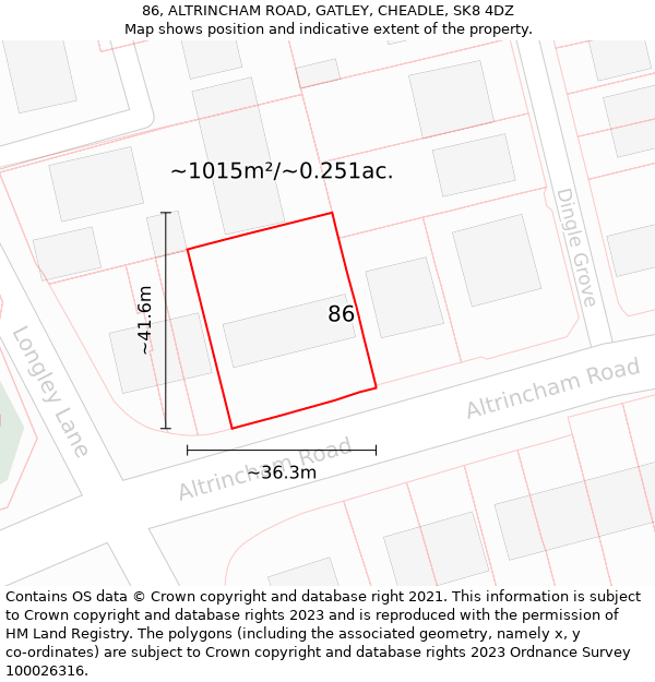 86, ALTRINCHAM ROAD, GATLEY, CHEADLE, SK8 4DZ: Plot and title map