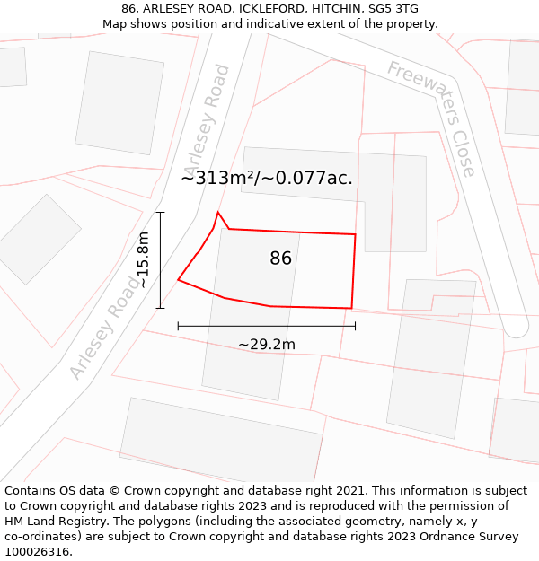 86, ARLESEY ROAD, ICKLEFORD, HITCHIN, SG5 3TG: Plot and title map