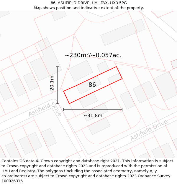 86, ASHFIELD DRIVE, HALIFAX, HX3 5PG: Plot and title map