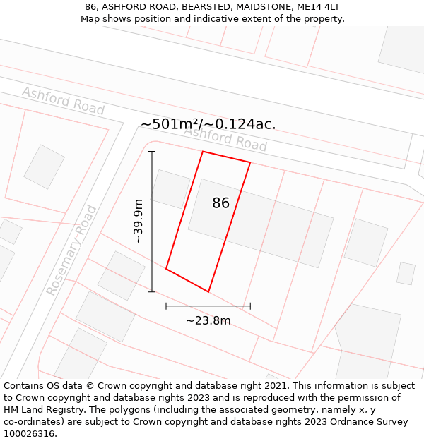 86, ASHFORD ROAD, BEARSTED, MAIDSTONE, ME14 4LT: Plot and title map