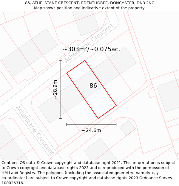 86, ATHELSTANE CRESCENT, EDENTHORPE, DONCASTER, DN3 2NG: Plot and title map