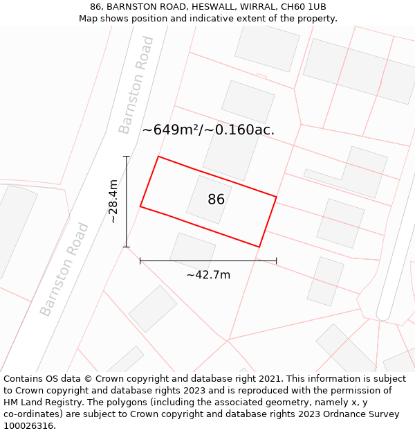 86, BARNSTON ROAD, HESWALL, WIRRAL, CH60 1UB: Plot and title map