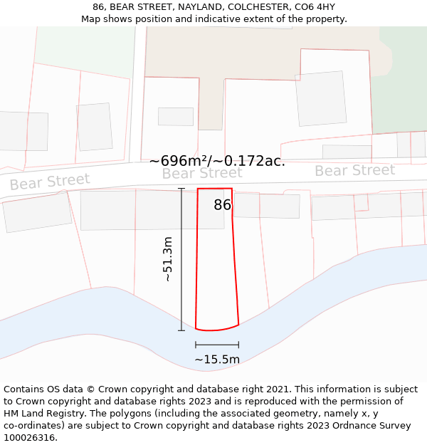 86, BEAR STREET, NAYLAND, COLCHESTER, CO6 4HY: Plot and title map