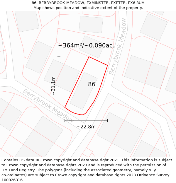 86, BERRYBROOK MEADOW, EXMINSTER, EXETER, EX6 8UA: Plot and title map