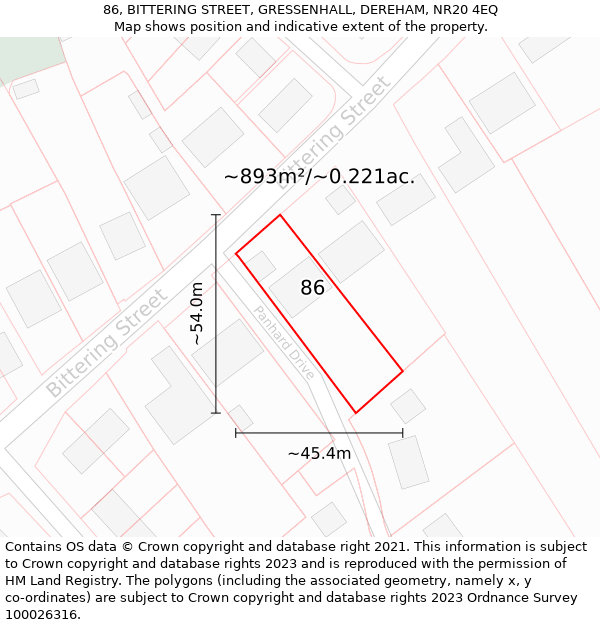 86, BITTERING STREET, GRESSENHALL, DEREHAM, NR20 4EQ: Plot and title map