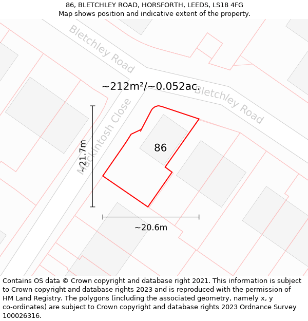 86, BLETCHLEY ROAD, HORSFORTH, LEEDS, LS18 4FG: Plot and title map