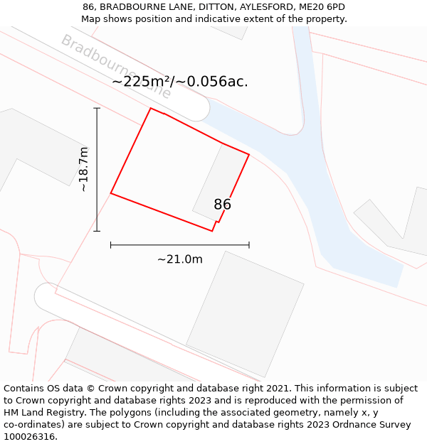 86, BRADBOURNE LANE, DITTON, AYLESFORD, ME20 6PD: Plot and title map