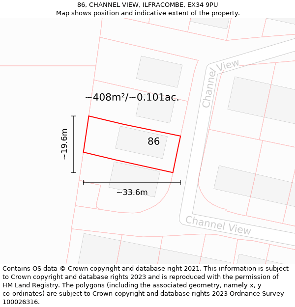 86, CHANNEL VIEW, ILFRACOMBE, EX34 9PU: Plot and title map